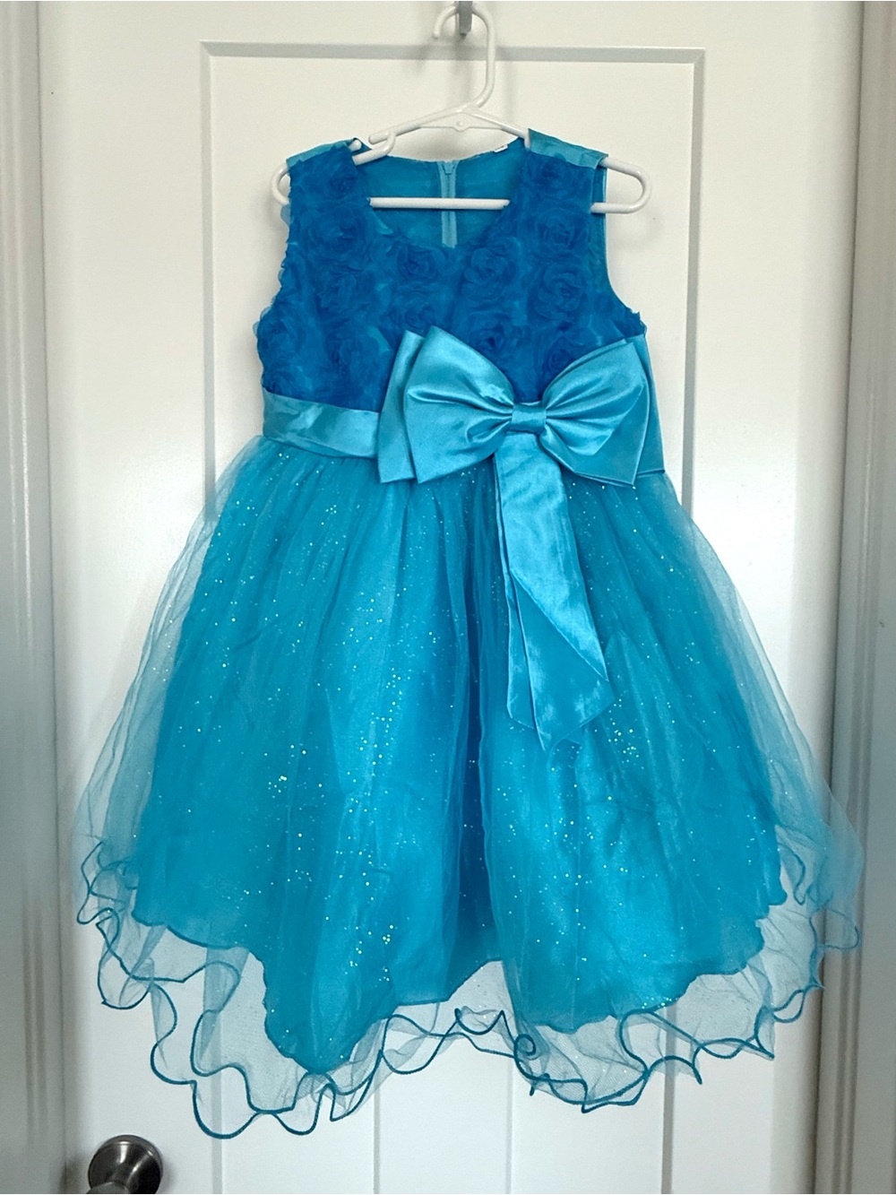 Girls Teal Blue Glitter Tulle High-Low Formal Party Dress Size 130